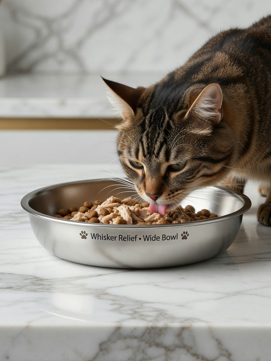 Whisker-Friendly Stainless Steel Feeding Bowl for Cats
